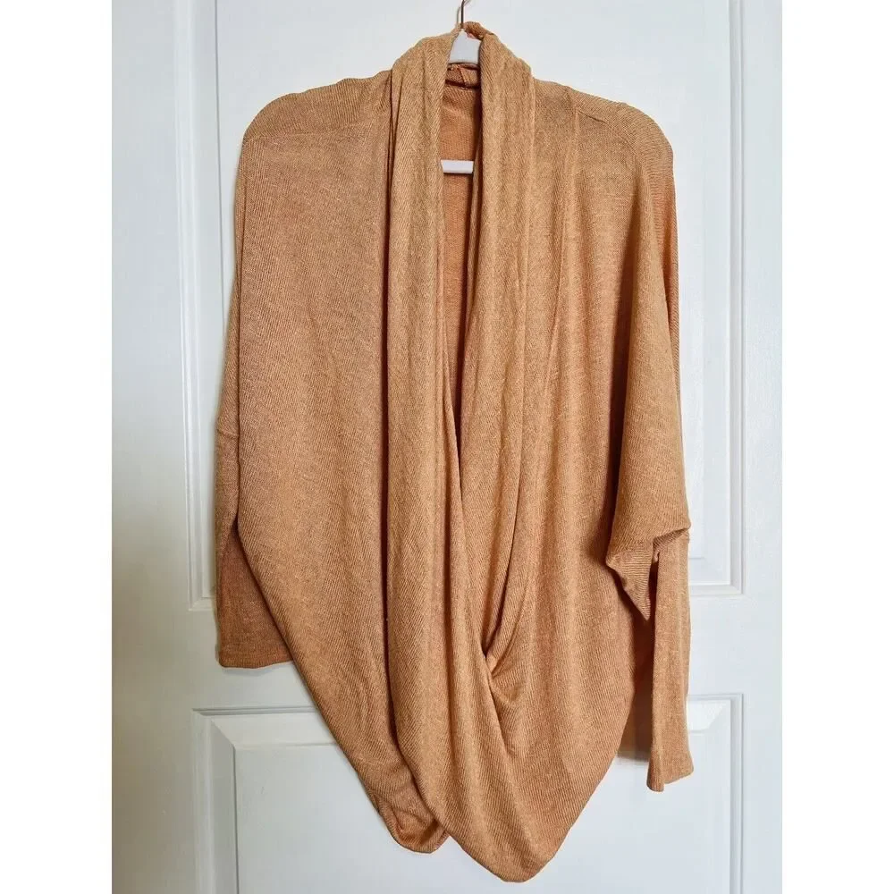 $68 FREE PEOPLE We the Free Sheila Draped Faux-Wrap Pullover Sweater Knit Top L